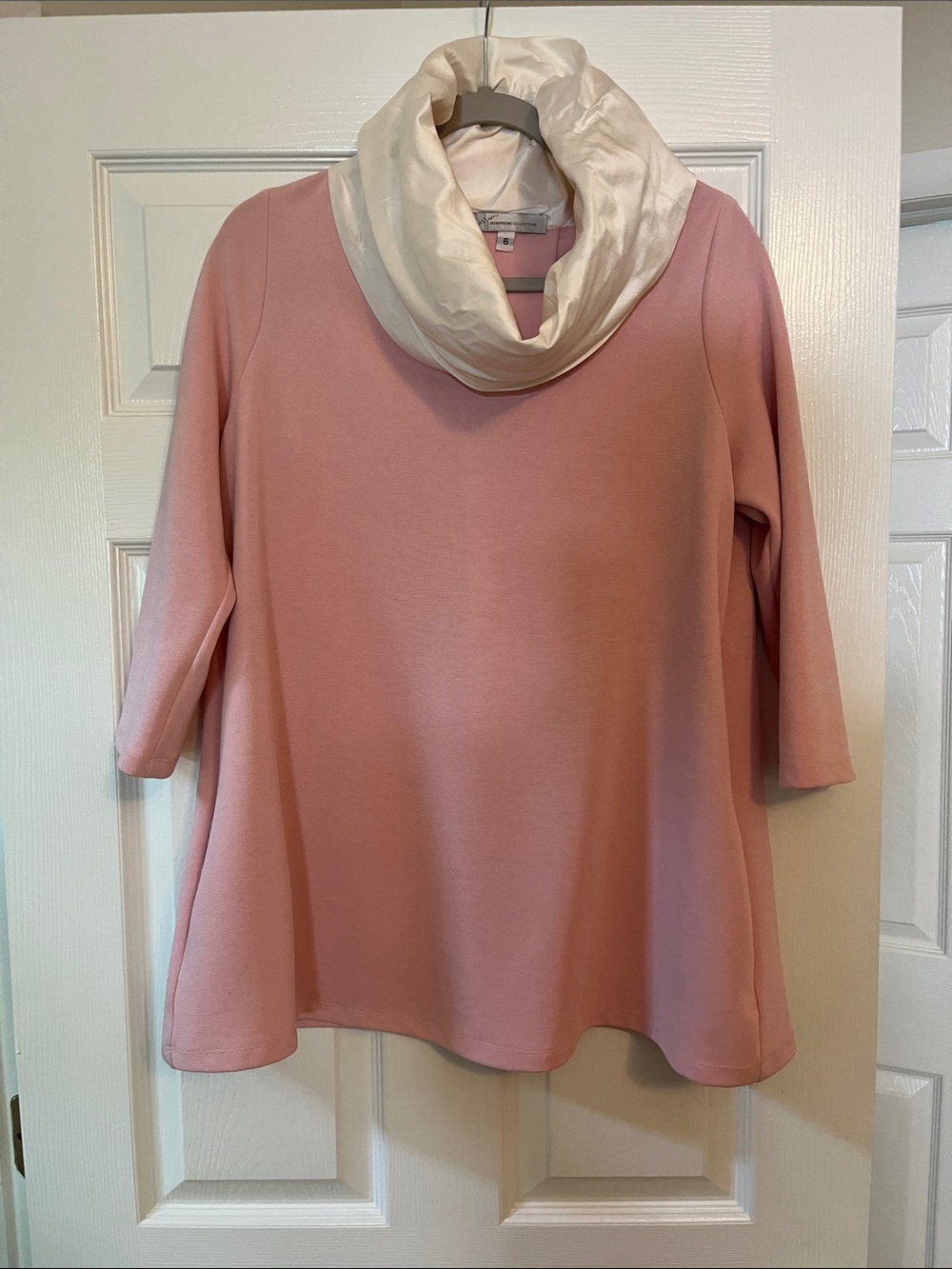 Women's Light Pink Tunic with Cream Taffeta Cowl Neck